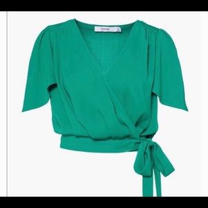 JustFab green cropped wrap blouse